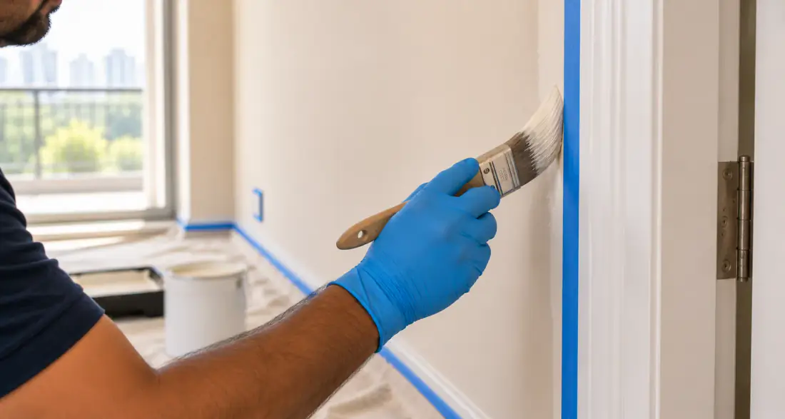 Finishing crew rolling walls and detailing trim in a newly prepared interior
